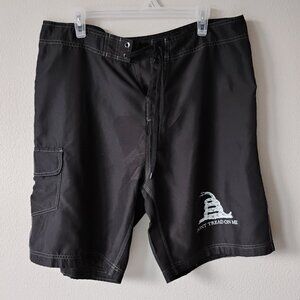 Burnside Men's Board Shorts Black Dont Tread on Me Size 36